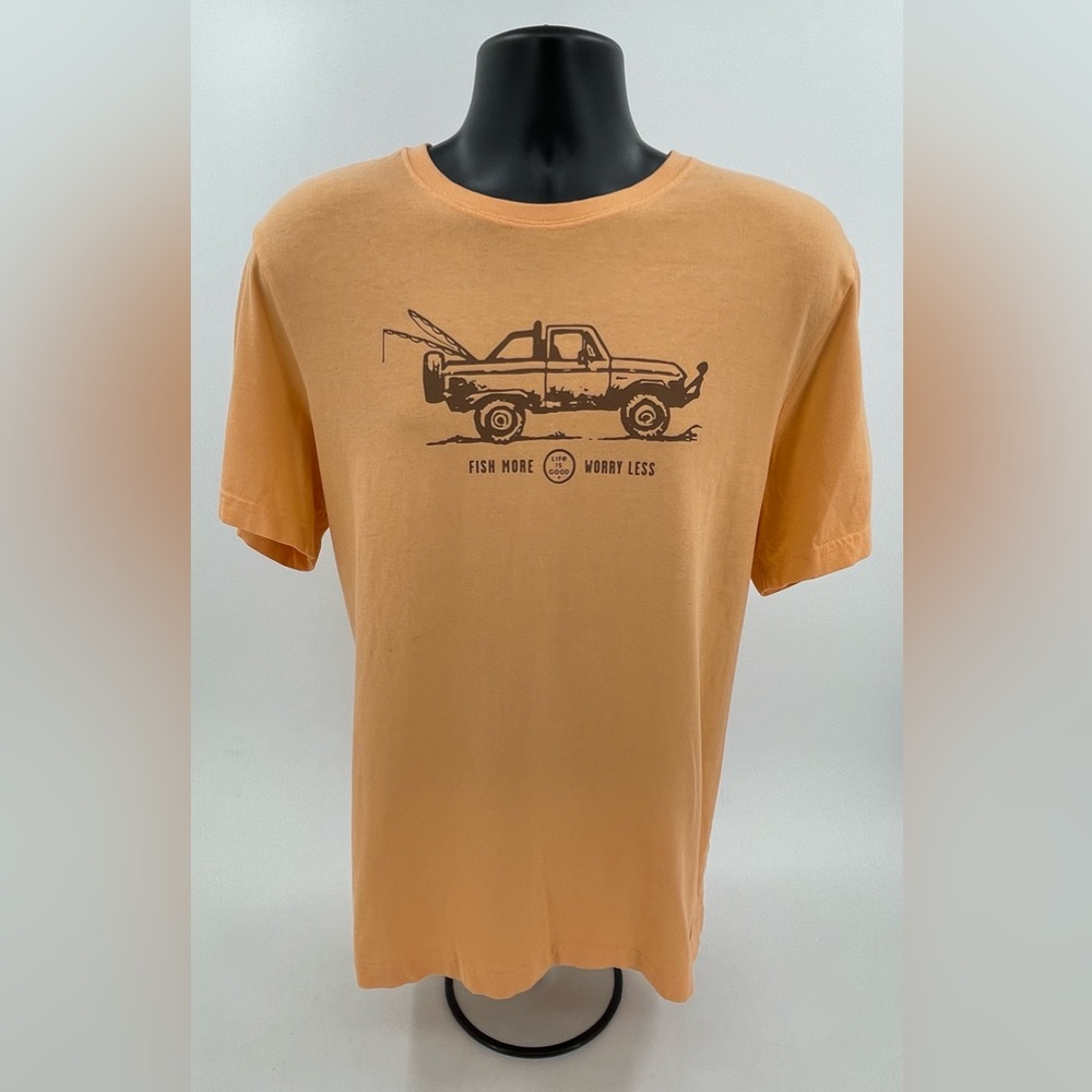 Life is Good Fish More Worry Less Short Sleeve Tee T-Shirt Peach Men’s Sz L NWOT